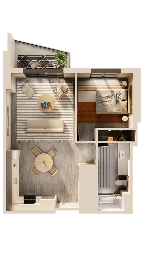 a 3d floor plan of a bedroom with a bathroom
